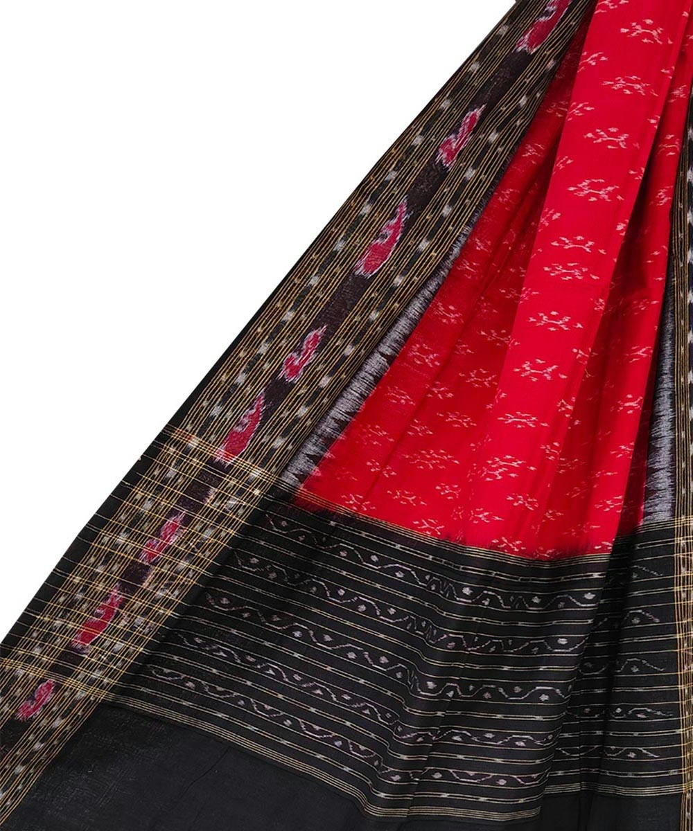 Red Black Sambalpuri Handwoven Cotton Dupatta SFCDUP1144