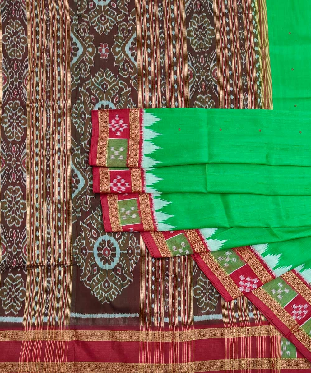 Green Red Handwoven Khandua Silk Saree SFSSAR1163