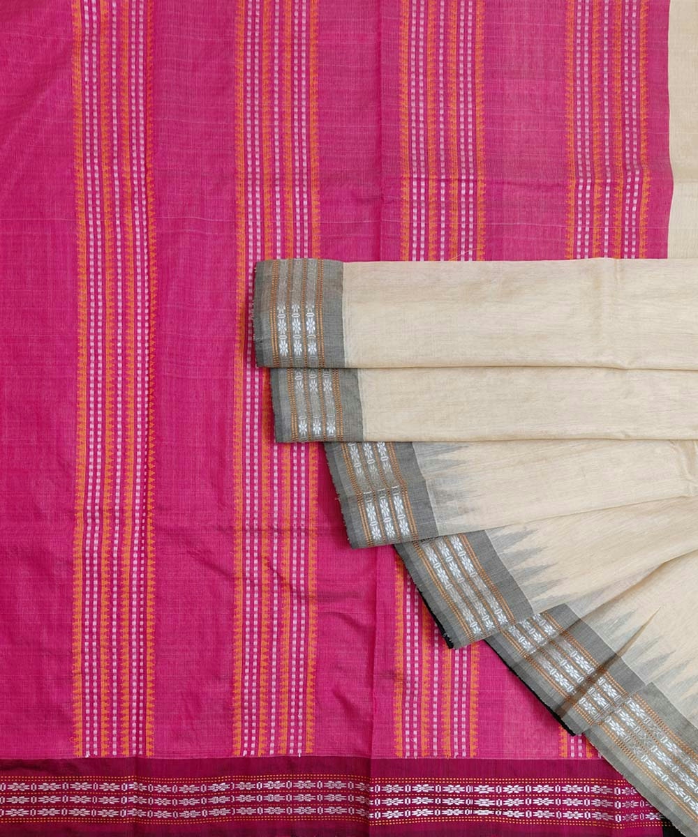 Beige Pink Sambalpuri Handwoven Vidarbha Tussar Silk Saree SFTSAR1205