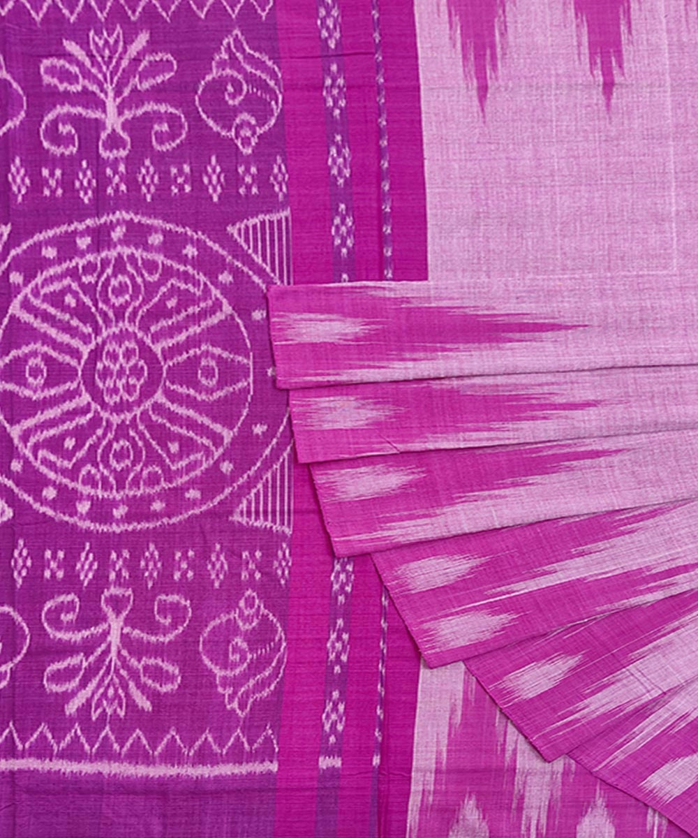 Pink Nuapatna Handwoven Single Ikat Cotton Saree SMCSAR1267