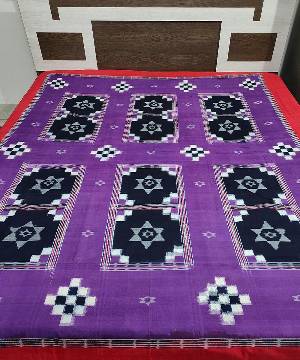Purple Red Sambalpuri Handwoven Cotton Double Bed Sheet SMCBED1278