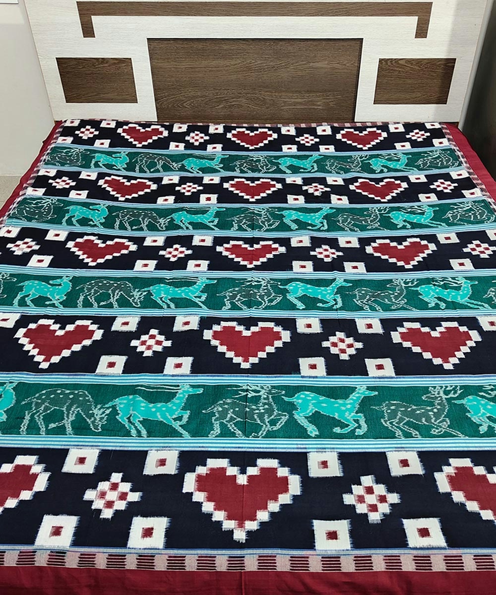Multicolour Sambalpuri Handwoven Cotton Double Bed Sheet SMCBED1279