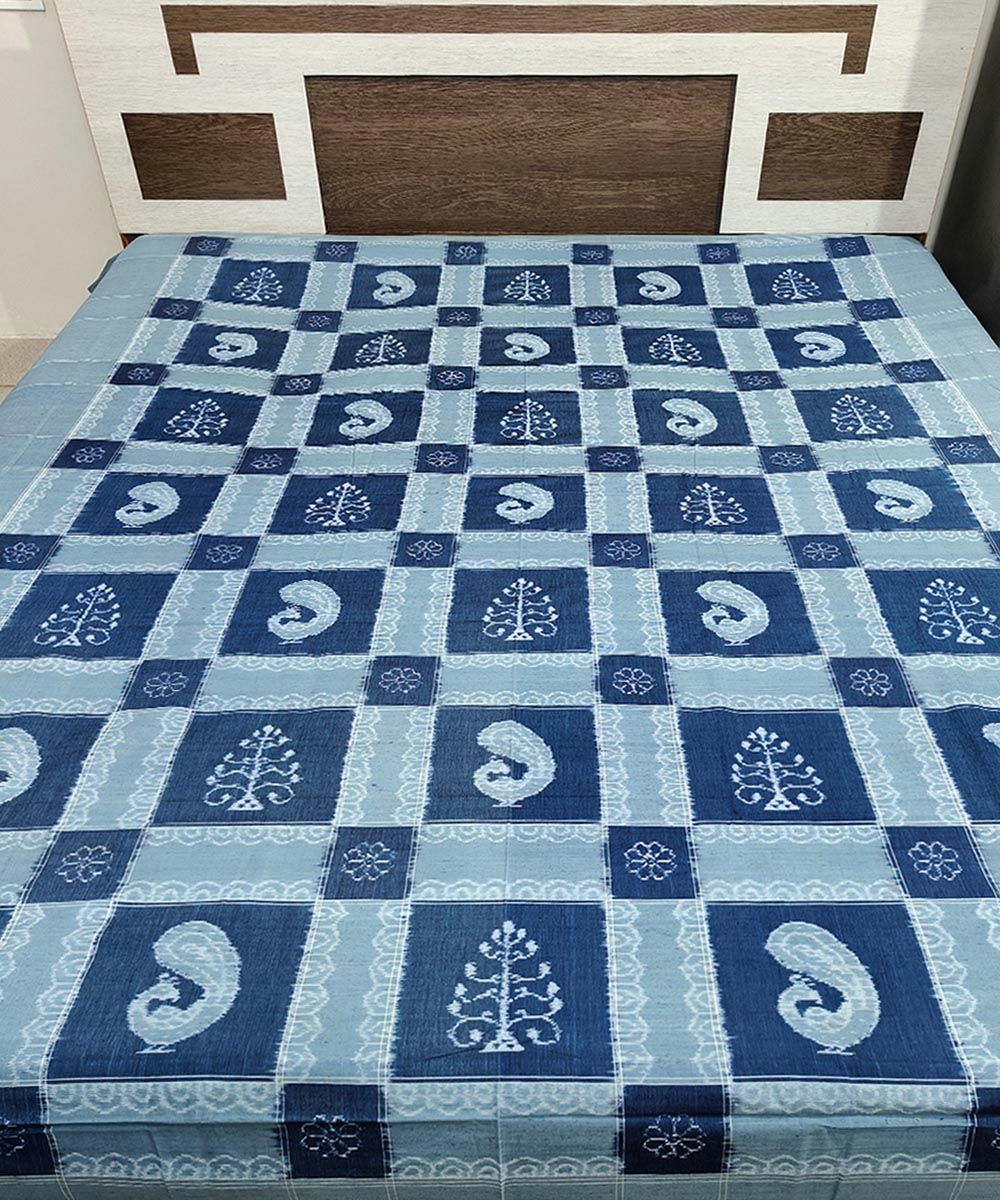 Blue Sambalpuri Handwoven Cotton Double Bed Sheet SMCBED1282