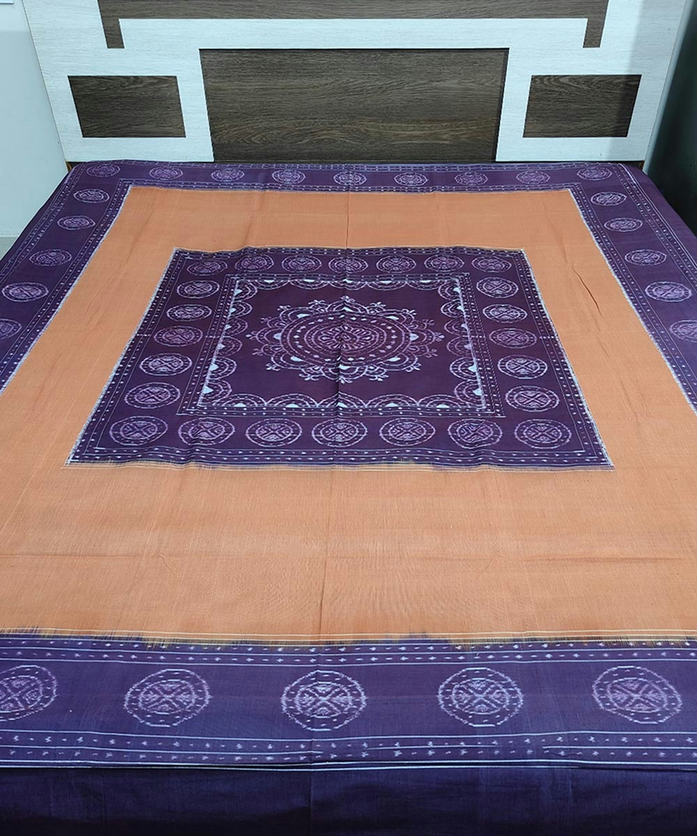 Purple Sambalpuri Handwoven Cotton Double Bed Sheet SMCBED1283
