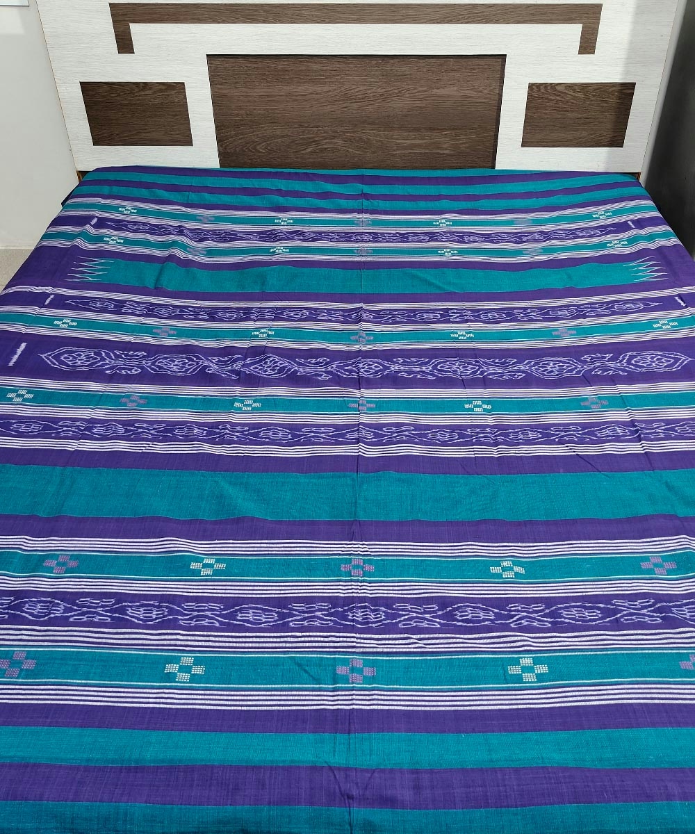 Green Sambalpuri Handwoven Cotton Double Bed Sheet SMCBED1284
