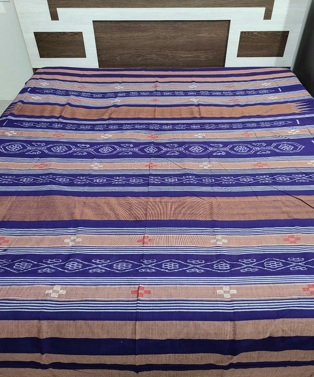 Brown Sambalpuri Handwoven Cotton Double Bed Sheet SMCBED1285