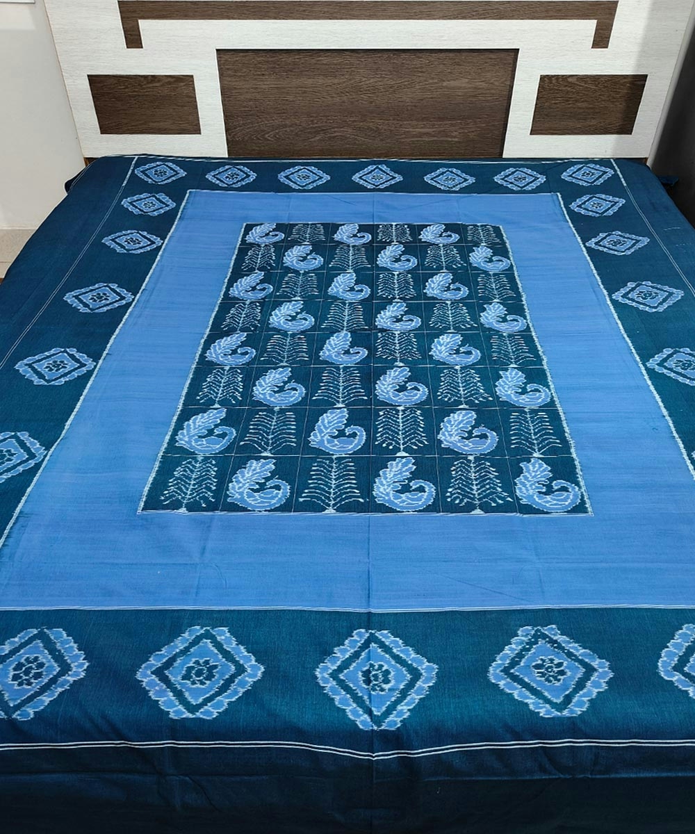Blue Sambalpuri Handwoven Cotton Double Bed Sheet SMCBED1286