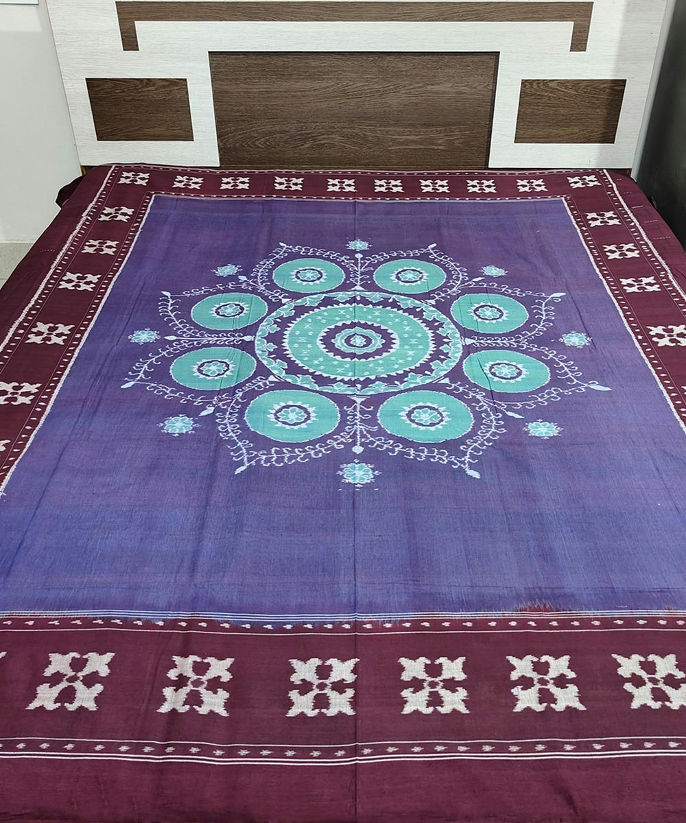 Purple Sambalpuri Handwoven Cotton Double Bed Sheet SMCBED1287