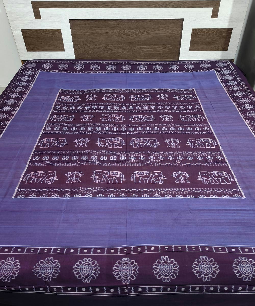 Purple Sambalpuri Handwoven Cotton Double Bed Sheet SMCBED1290