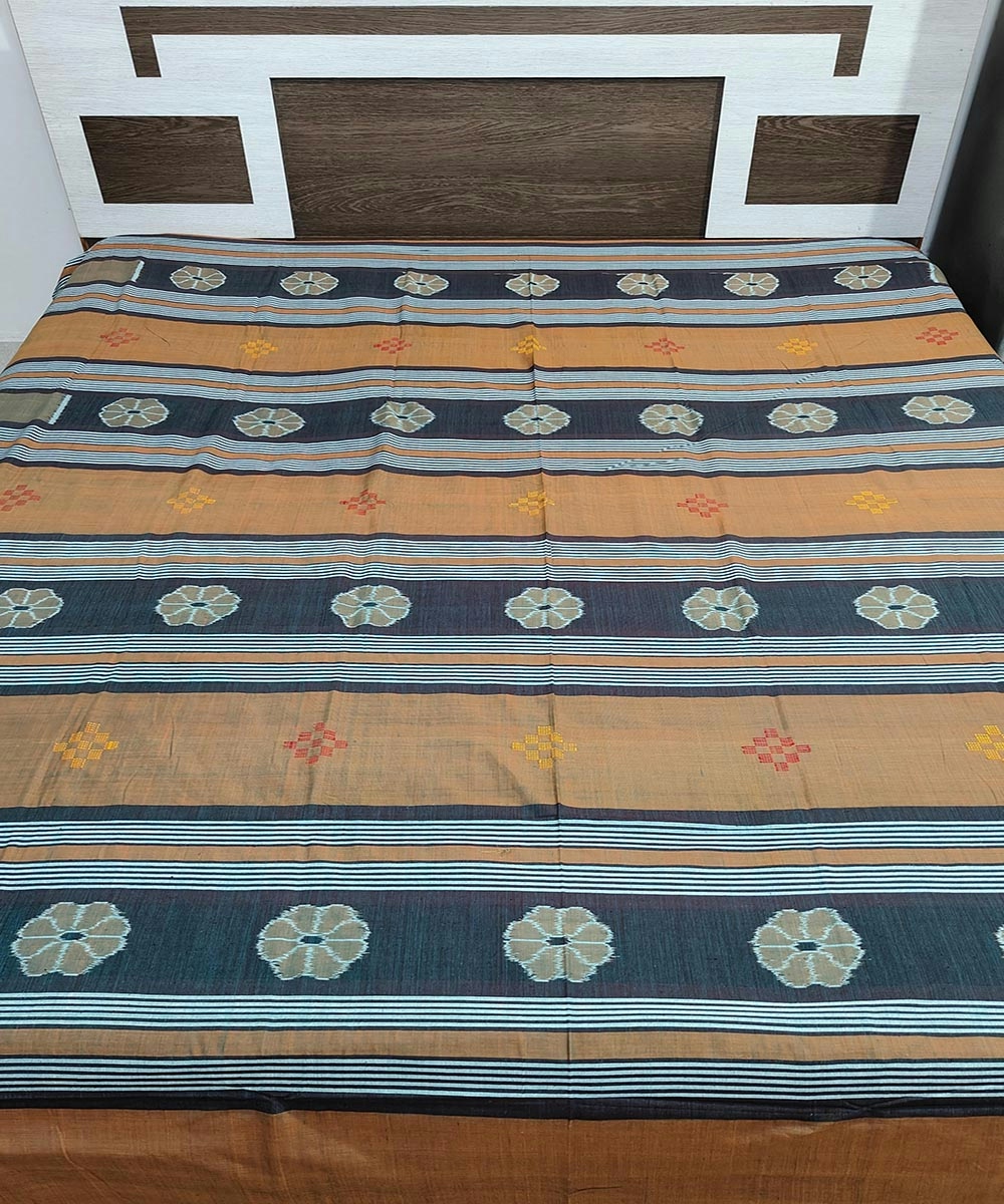 Brown Sambalpuri Handwoven Cotton Double Bed Sheet SMCBED1291