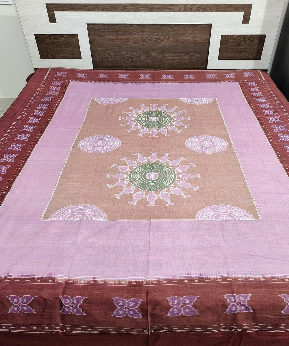 Lavender Sambalpuri Handwoven Cotton Double Bed Sheet SMCBED1292