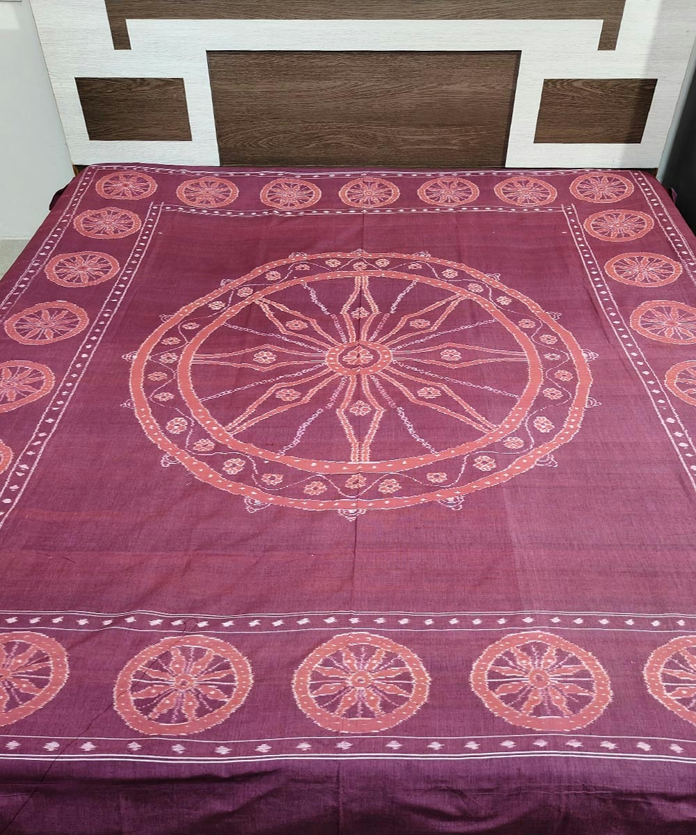 Purple Sambalpuri Handwoven Cotton Double Bed Sheet SMCBED1296