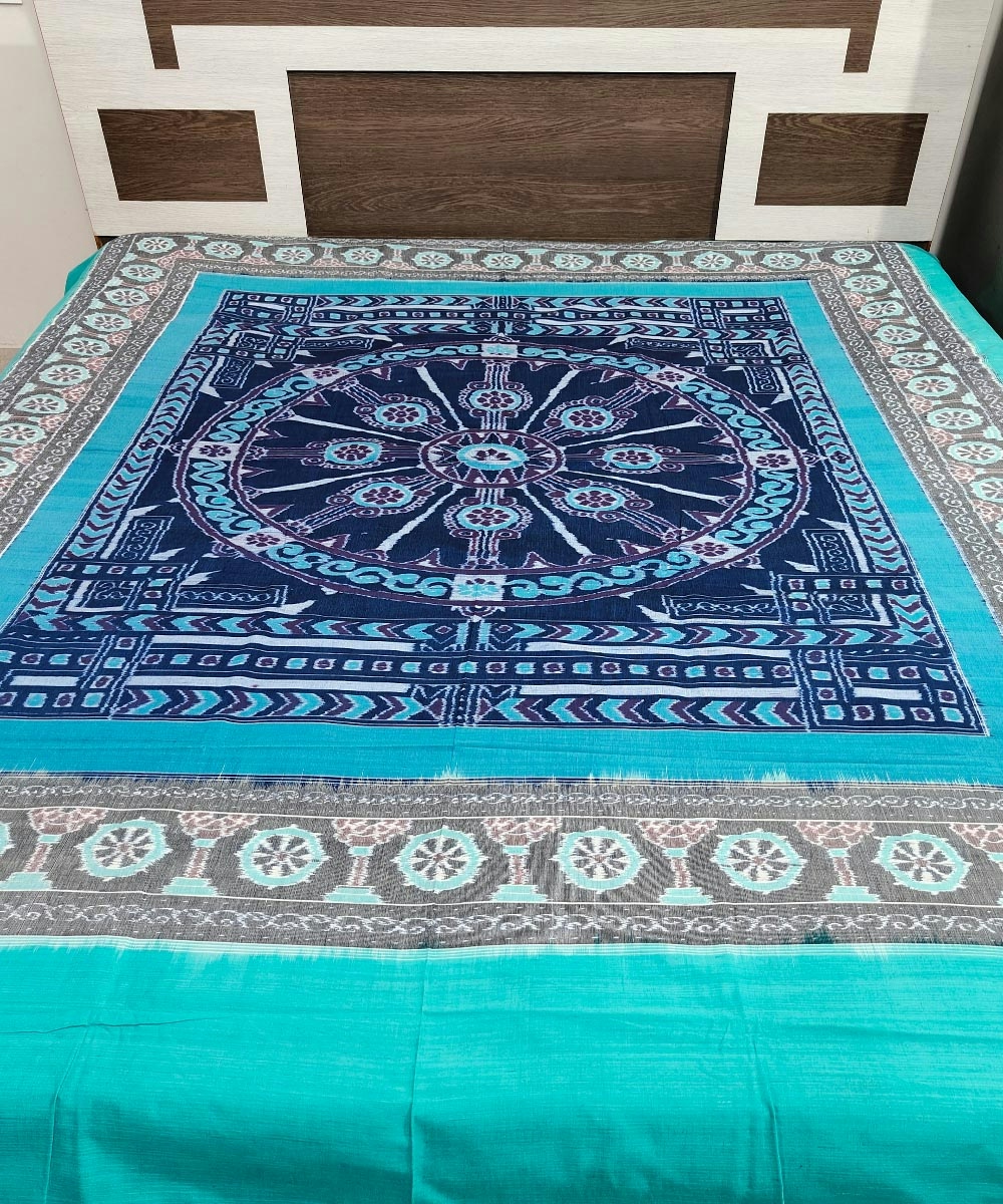 Blue Sambalpuri Handwoven Cotton Double Bed Sheet SMCBED1298