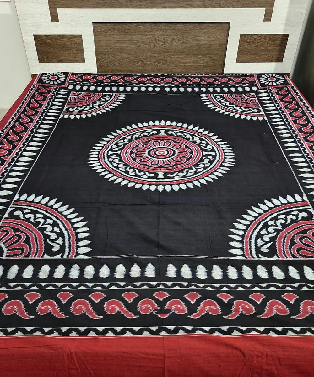 Black Sambalpuri Handwoven Cotton Double Bed Sheet SMCBED1300