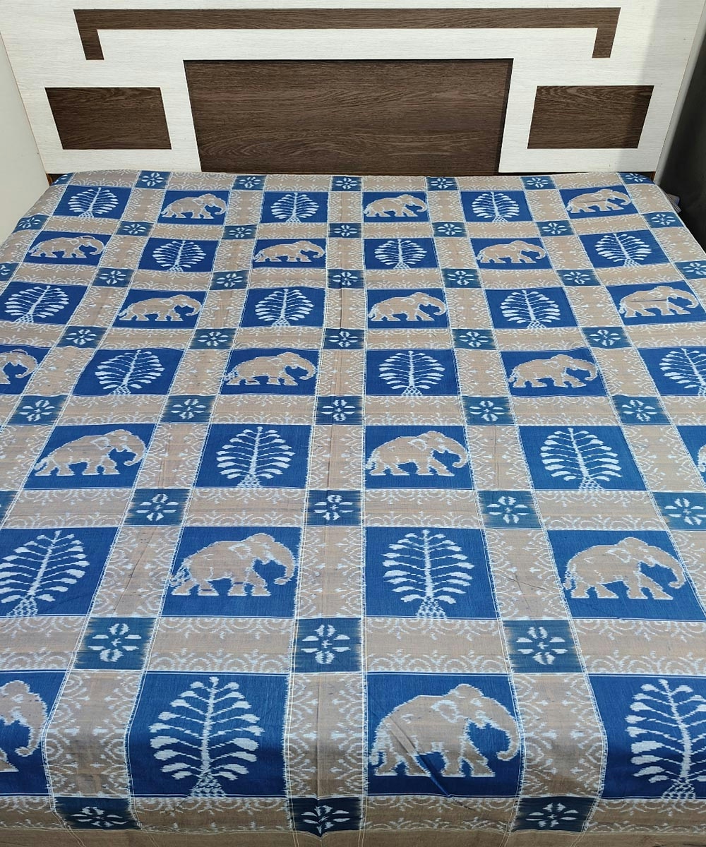 Blue Sambalpuri Handwoven Cotton Double Bed Sheet SMCBED1301