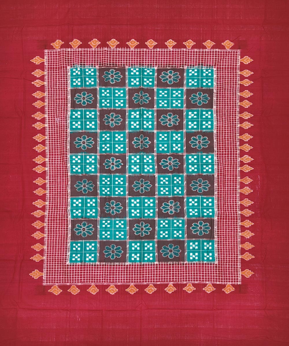 Green Sambalpuri Handwoven Cotton Single Bed Sheet SMCBED1308