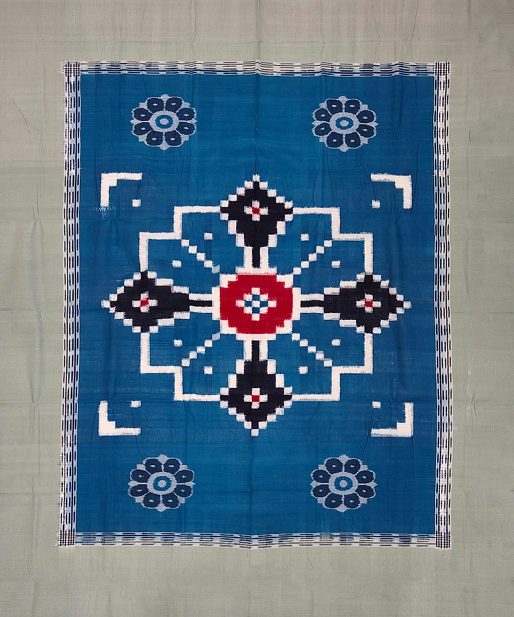 Blue Sambalpuri Handwoven Cotton Single Bed Sheet SMCBED1309