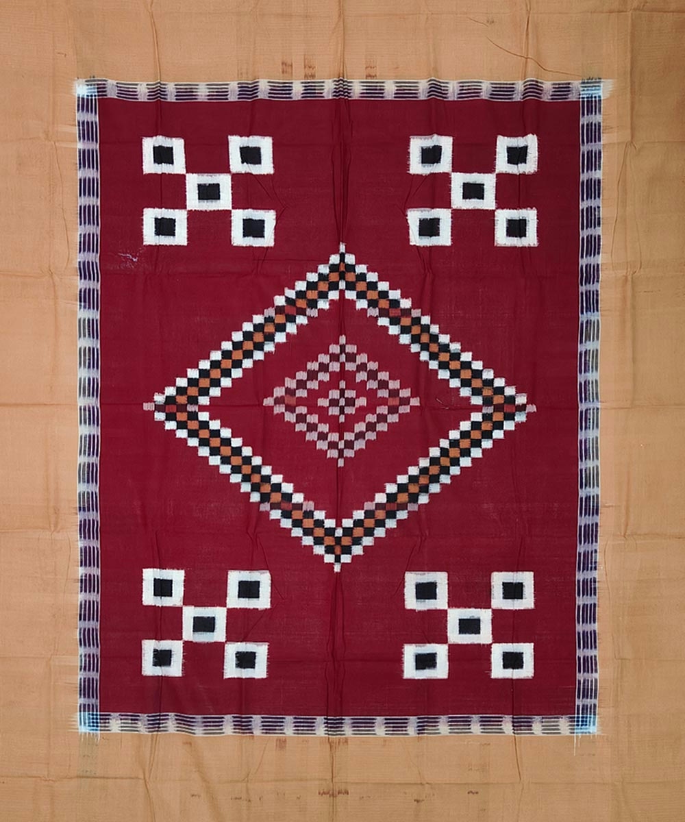 Maroon Sambalpuri Handwoven Cotton Single Bed Sheet SMCBED1310