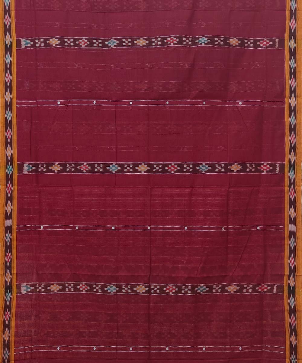 Maroon Sambalpuri Handwoven Single Ikat Cotton Saree Image 3