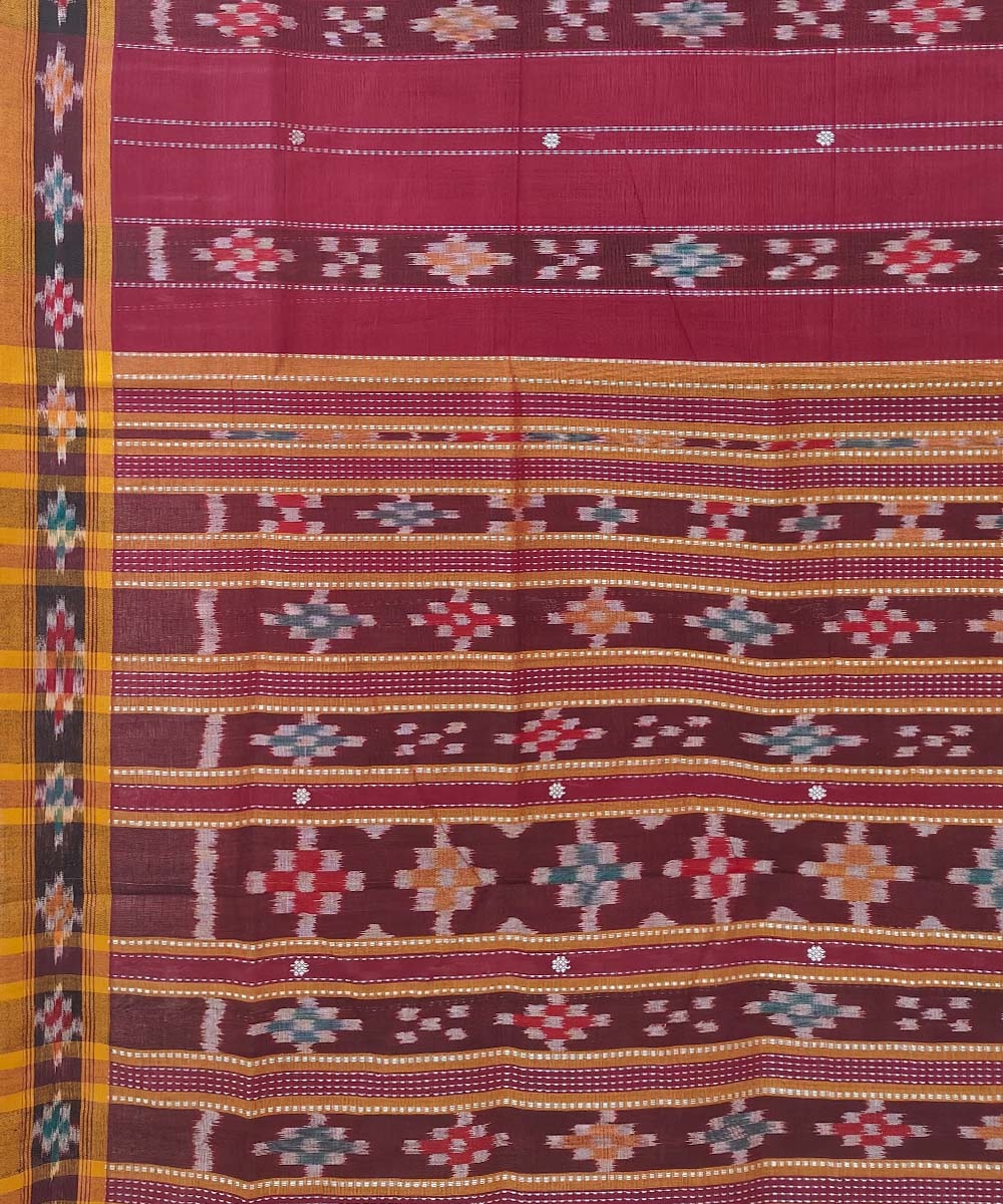 Maroon Sambalpuri Handwoven Single Ikat Cotton Saree Image 4