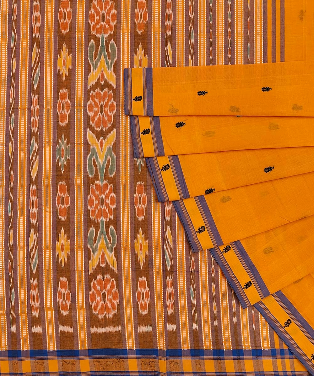 Orange Sambalpuri Handwoven Single Ikat Cotton Saree SFCSAR1319