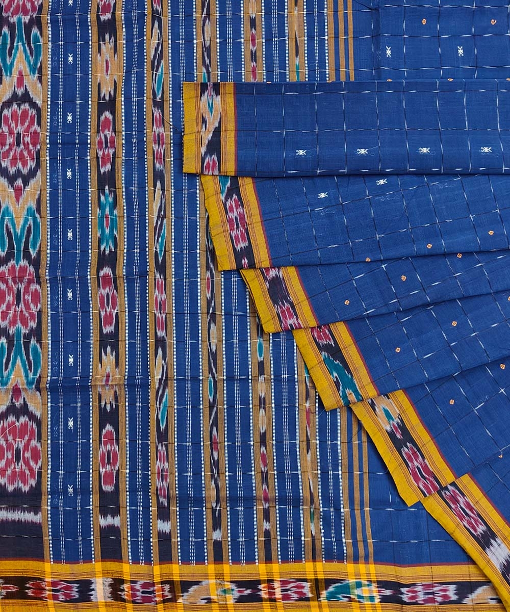 Blue Sambalpuri Handwoven Single Ikat Cotton Saree SFCSAR1321