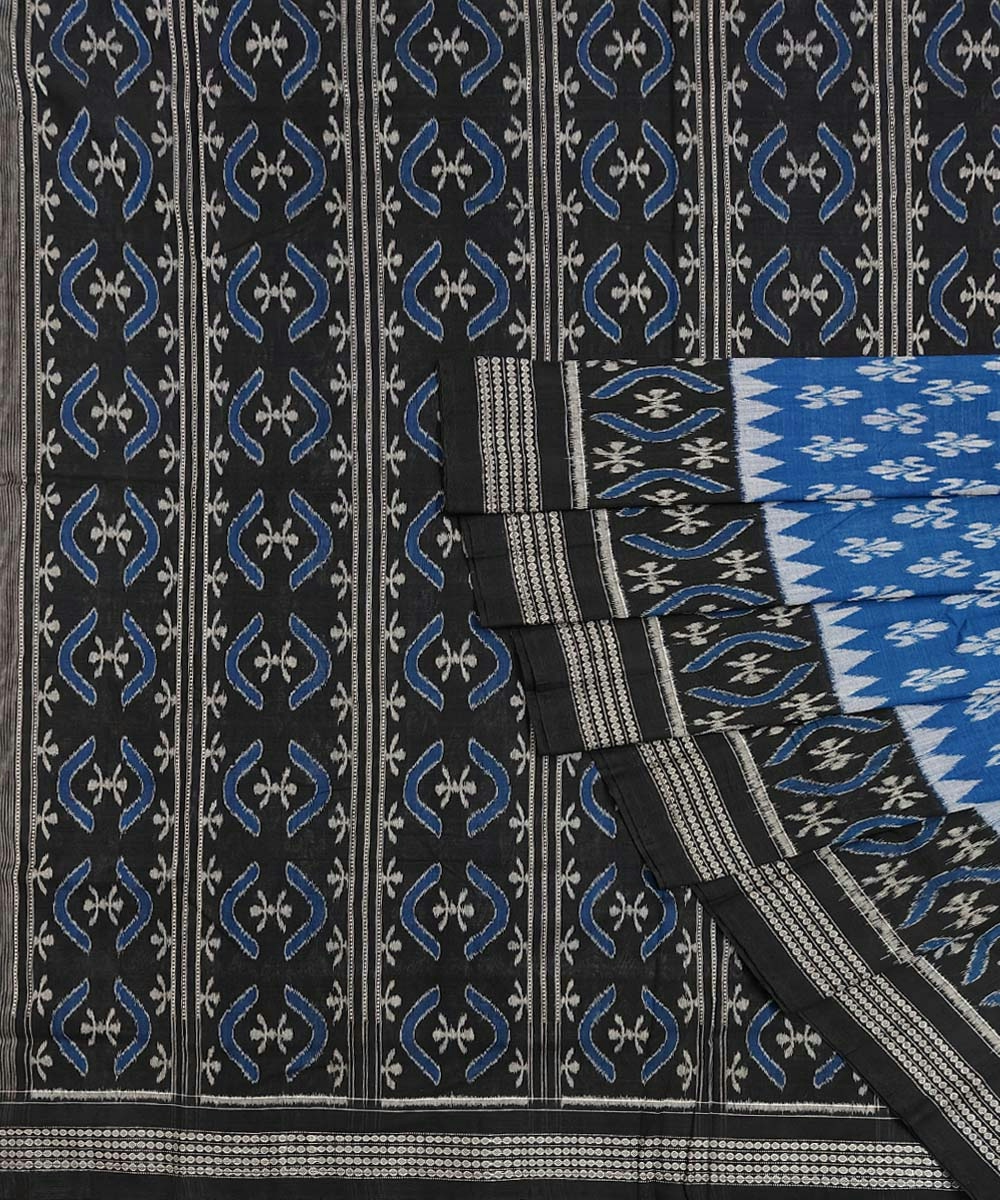 Blue Black Sambalpuri Handwoven Single Ikat Cotton Saree SFCSAR1360