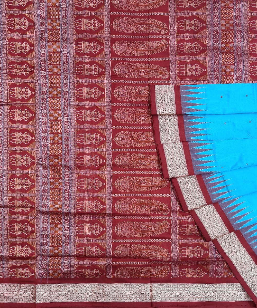 Copper Sulphate  Handwoven Bomkei Silk Saree SFSSAR1375