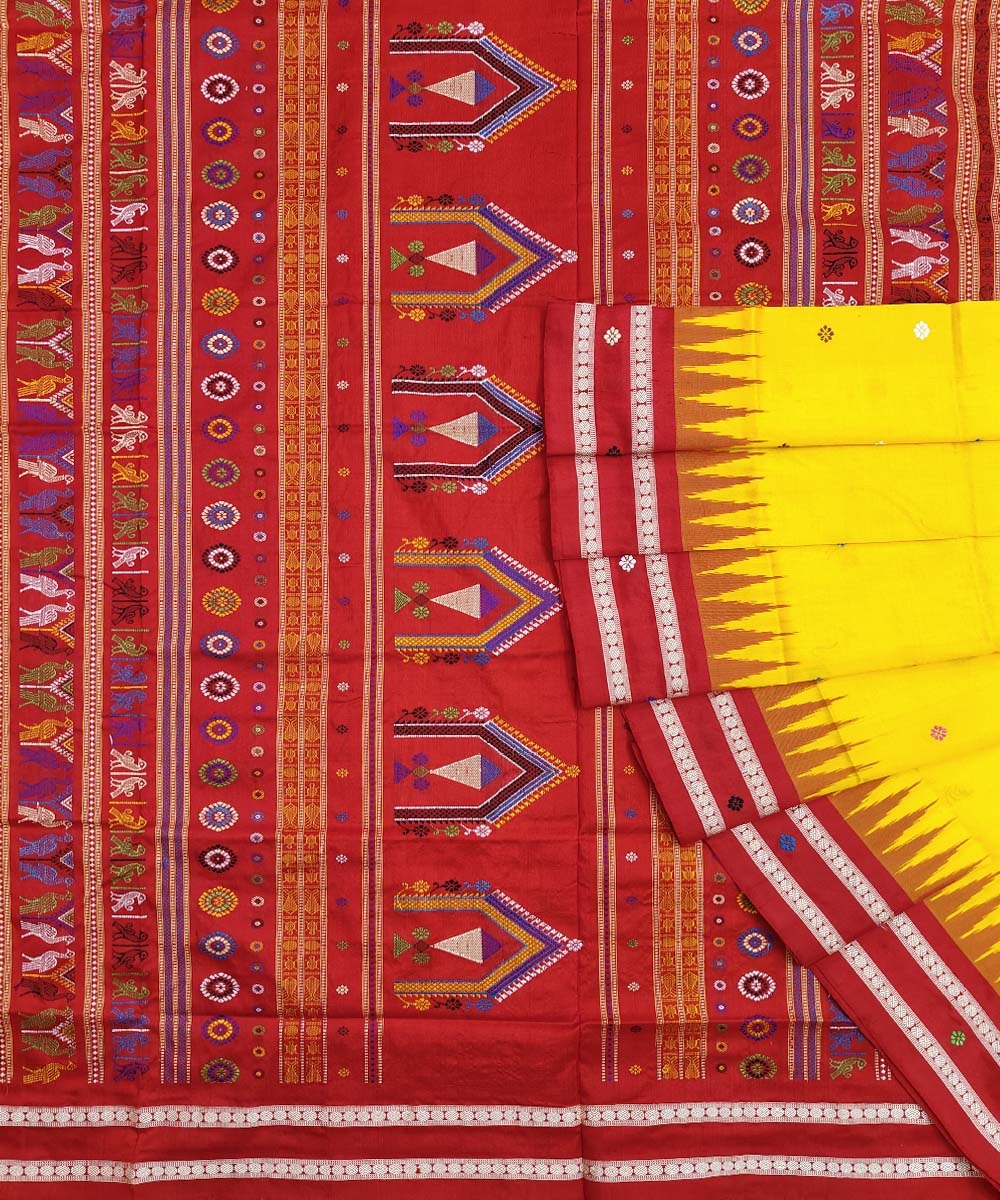 Yellow Red Handwoven Dolabedi Bomkei Silk Saree SFSSAR1379