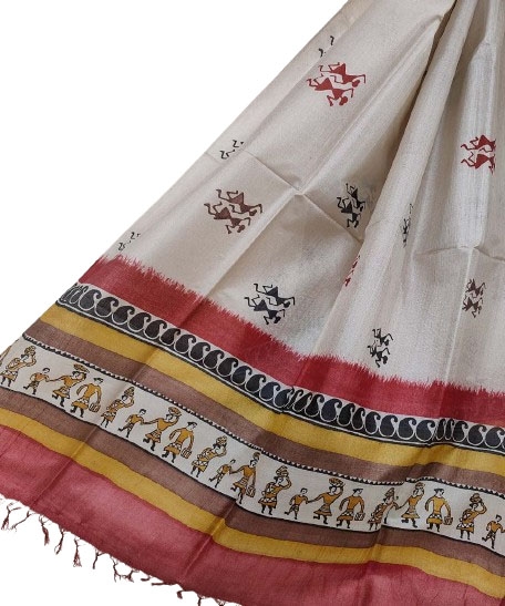 Beige Handwoven Tussar Silk Dupatta SFTDUP1399