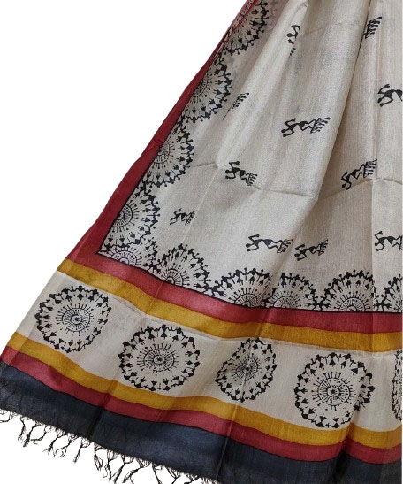 Beige Handwoven Tussar Silk Dupatta SFTDUP1400