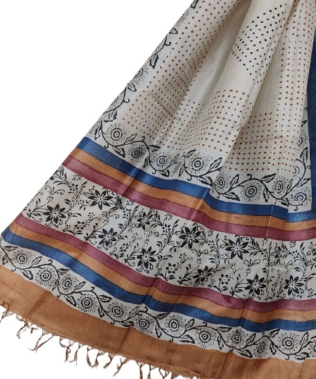 Beige Blue Handwoven Tussar Silk Dupatta SFTDUP1403