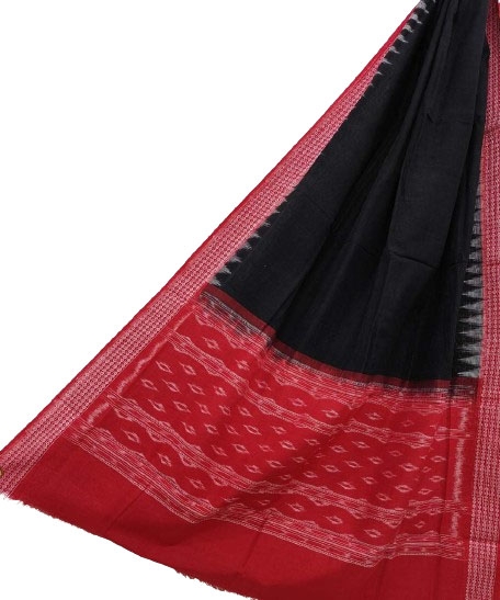 Black Red Sambalpuri Handwoven Single Ikat Cotton Dupatta SFCDUP1408