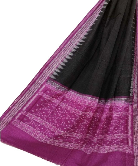 Black Pink Sambalpuri Handwoven Single Ikat Cotton Dupatta SFCDUP1409