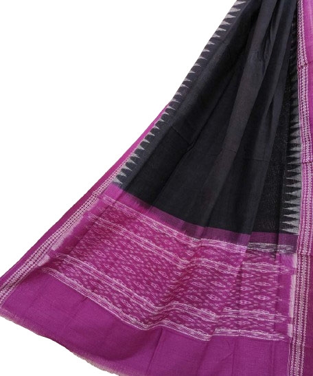 Black Pink Sambalpuri Handwoven Single Ikat Cotton Dupatta SFCDUP1411