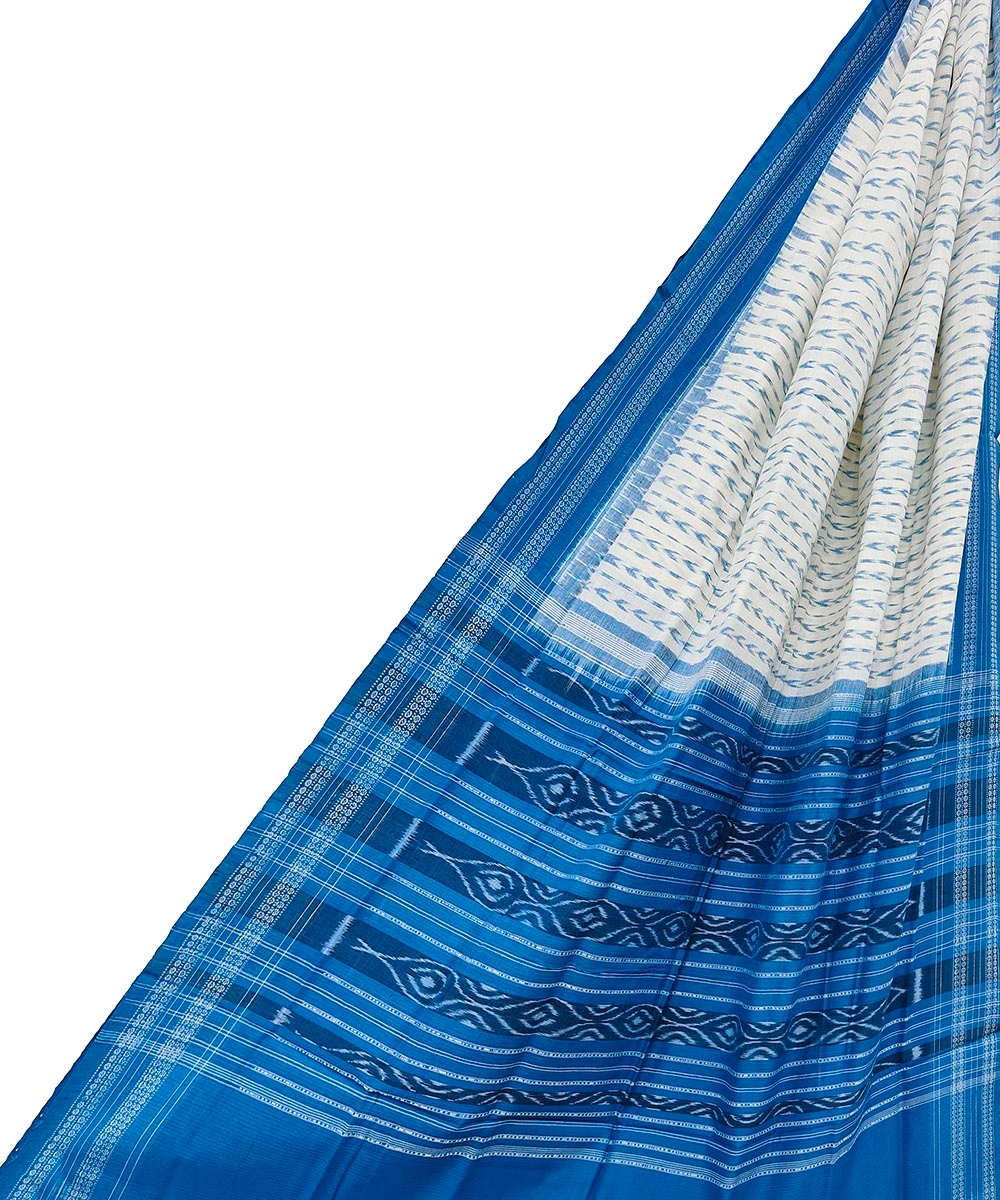 White Blue Sambalpuri Handwoven Single Ikat Cotton Dupatta Image 1