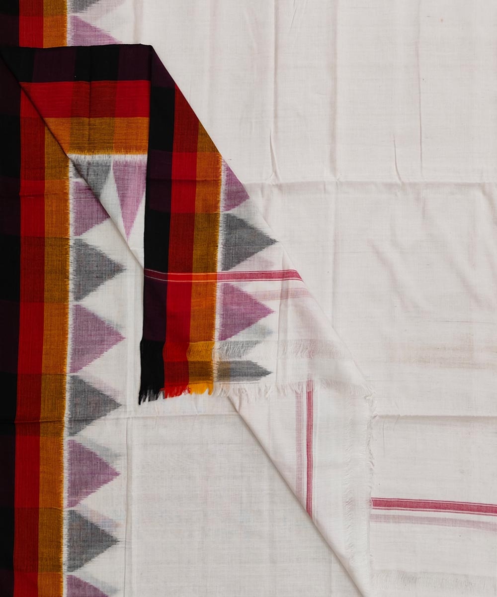White Sambalpuri Handwoven Ikat Cotton Joda SFSJOD1593