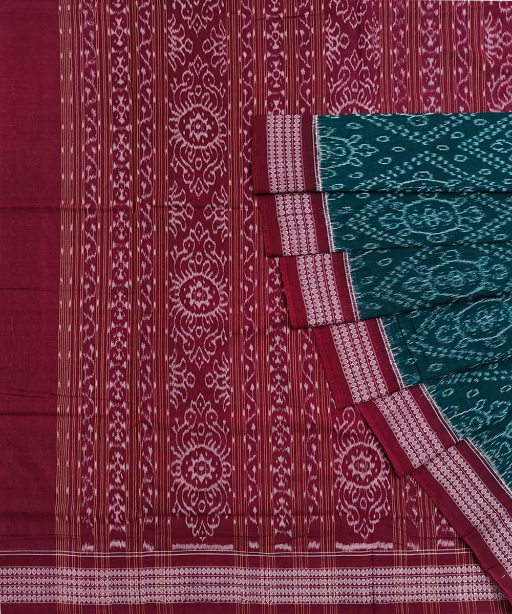 Green Maroon Sambalpuri Handwoven Single Ikat Cotton Saree Image 1