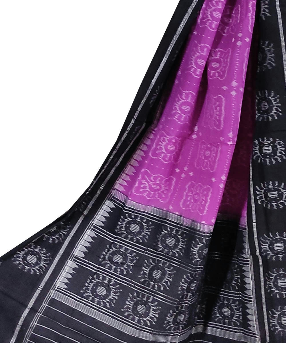 Magenta Black Sambalpuri Handwoven Single Ikat Cotton Dupatta SFCDUP0186
