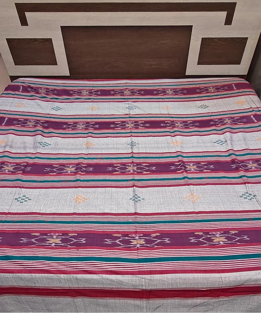 Gray Sambalpuri Handwoven Cotton Double Bed Sheet SMCBED2125