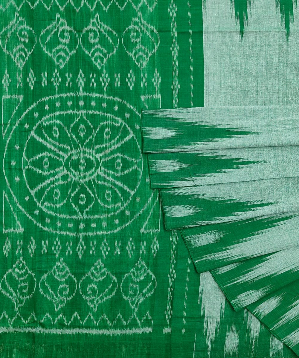 Green Black Nuapatna Handwoven Single Ikat Cotton Saree SFCSAR0488