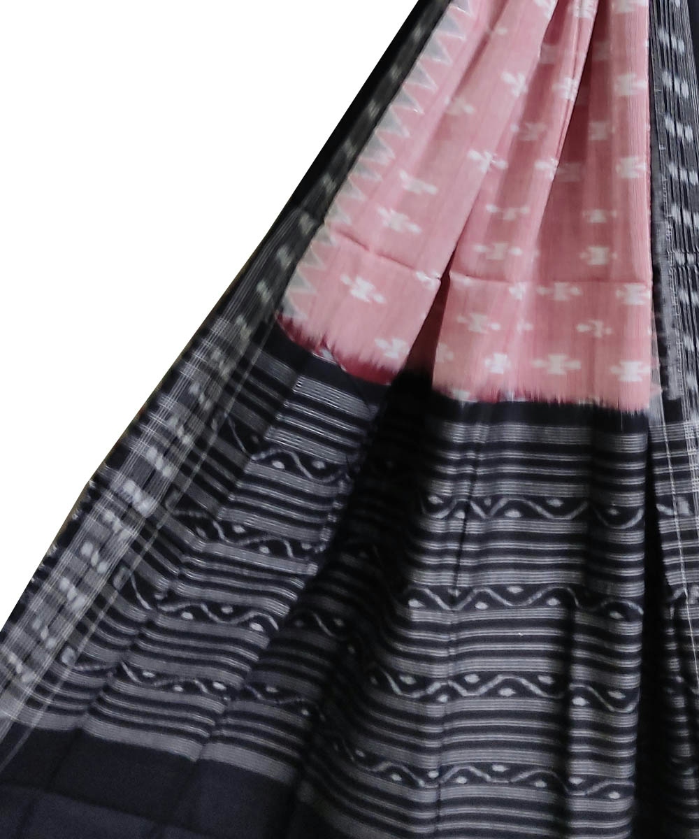 Peach Taffy Black Sambalpuri Handwoven Single Ikat Cotton Dupatta SFCDUP0050