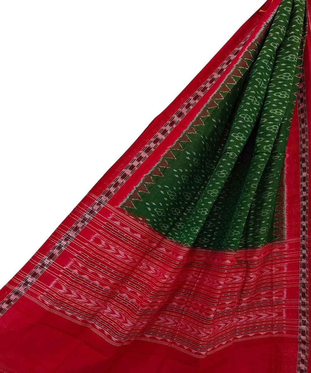Olivegreen Red Sambalpuri Handwoven Single Ikat Cotton Dupatta SFCDUP0069
