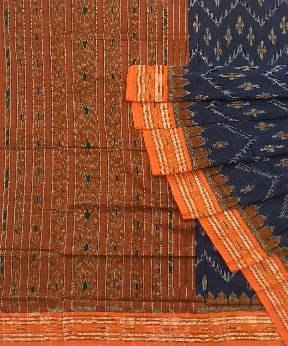 Blue Orange Nuapatna Handwoven Cotton Saree SFCSAR0747