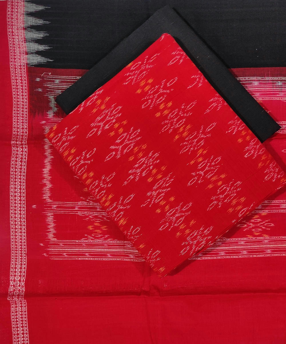 Red Black Sambalpuri Handwoven Single Ikat Suit Set SFCSUT0780