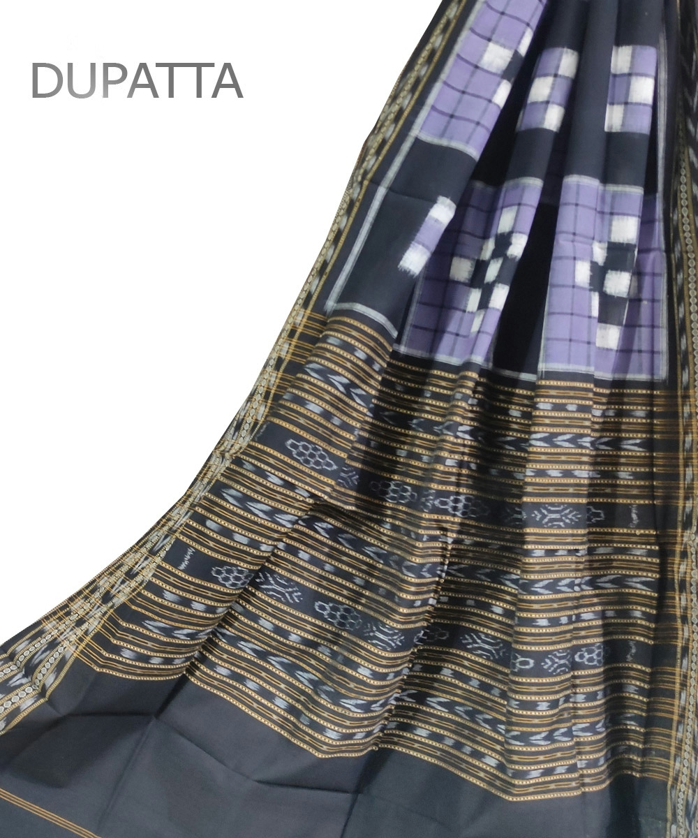 Purple Black Sambalpuri Handwoven Double Ikat Cotton Dupatta SFCDUP0794