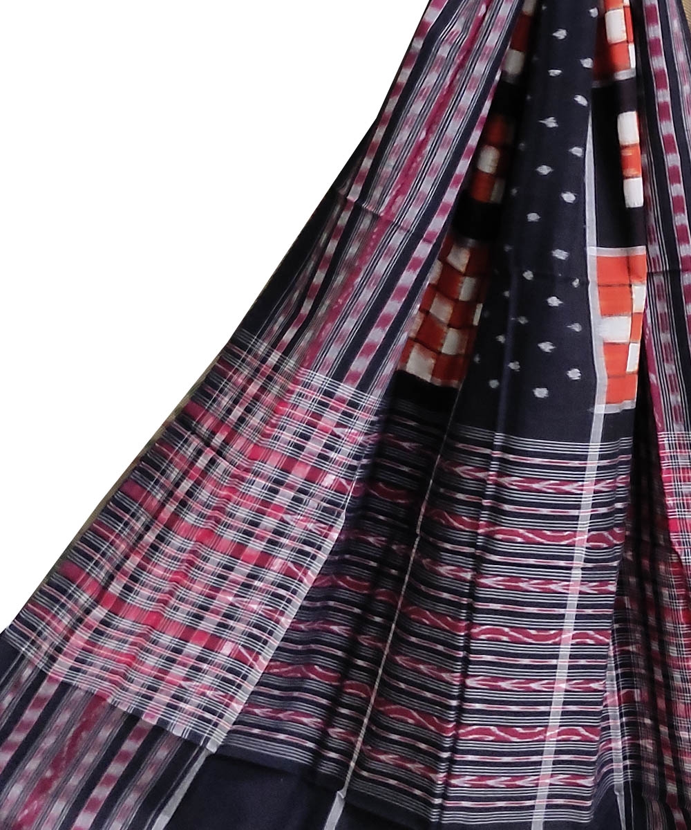 Black Orange Sambalpuri Handwoven Single Ikat Cotton Dupatta SFCDUP0081