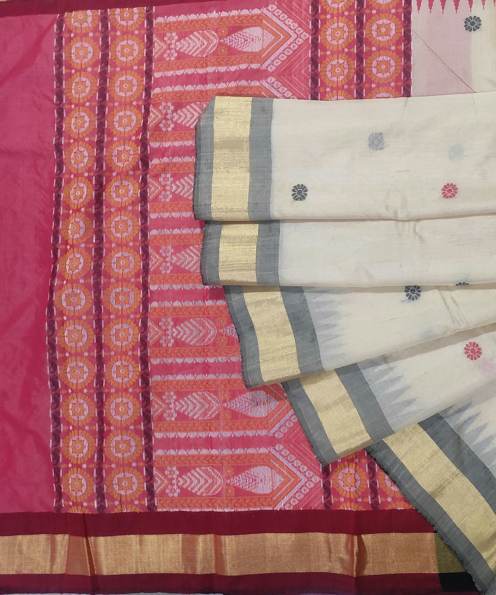 Beige Red Sambalpuri HW Dolabedi Anchal Tussar Silk Saree SFTSAR0921