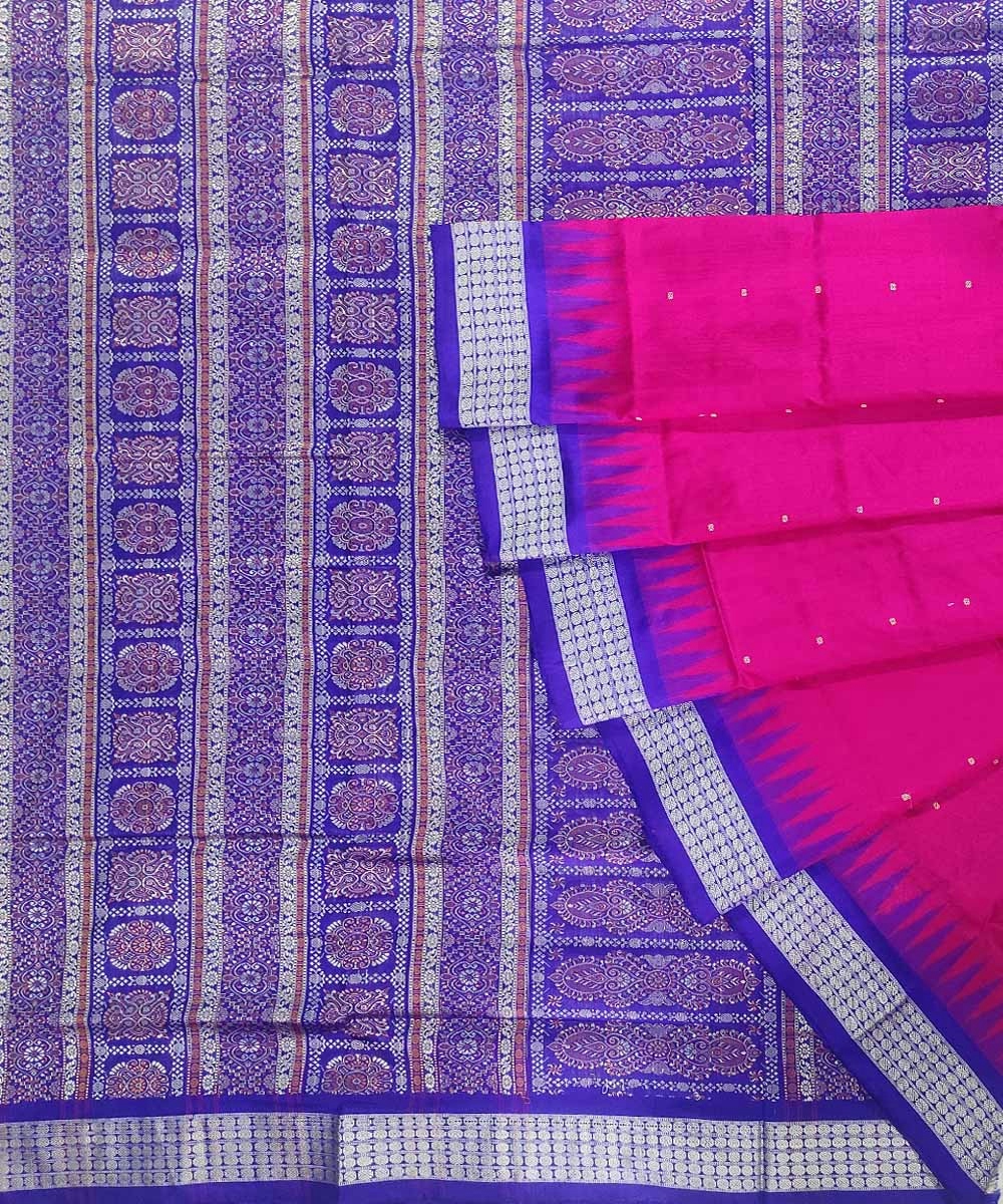 Pink Blue Handwoven Bomkei Silk Saree SFSSAR0930