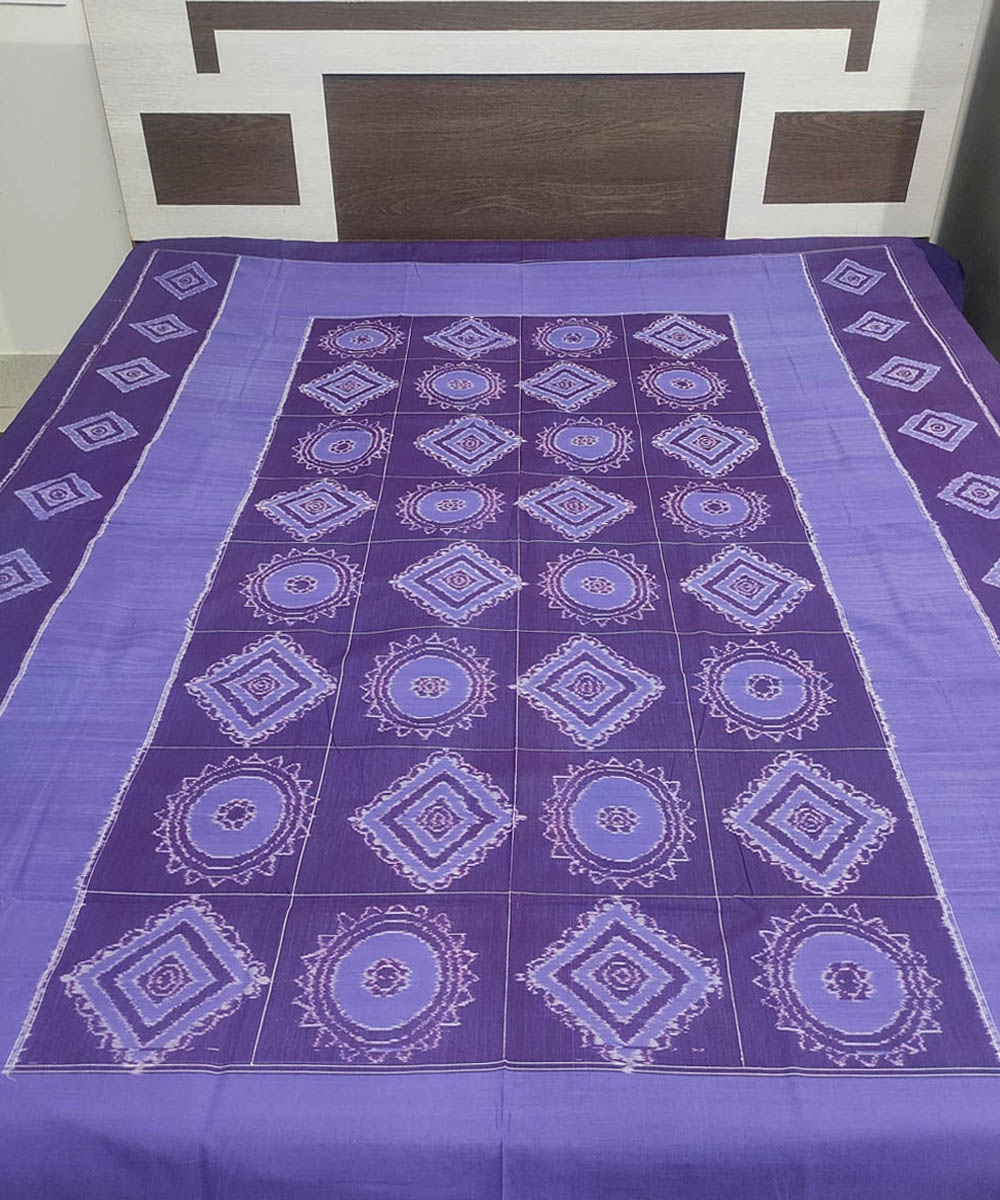 Purple Sambalpuri Handwoven Cotton Double Bed Sheet SFCBED0969